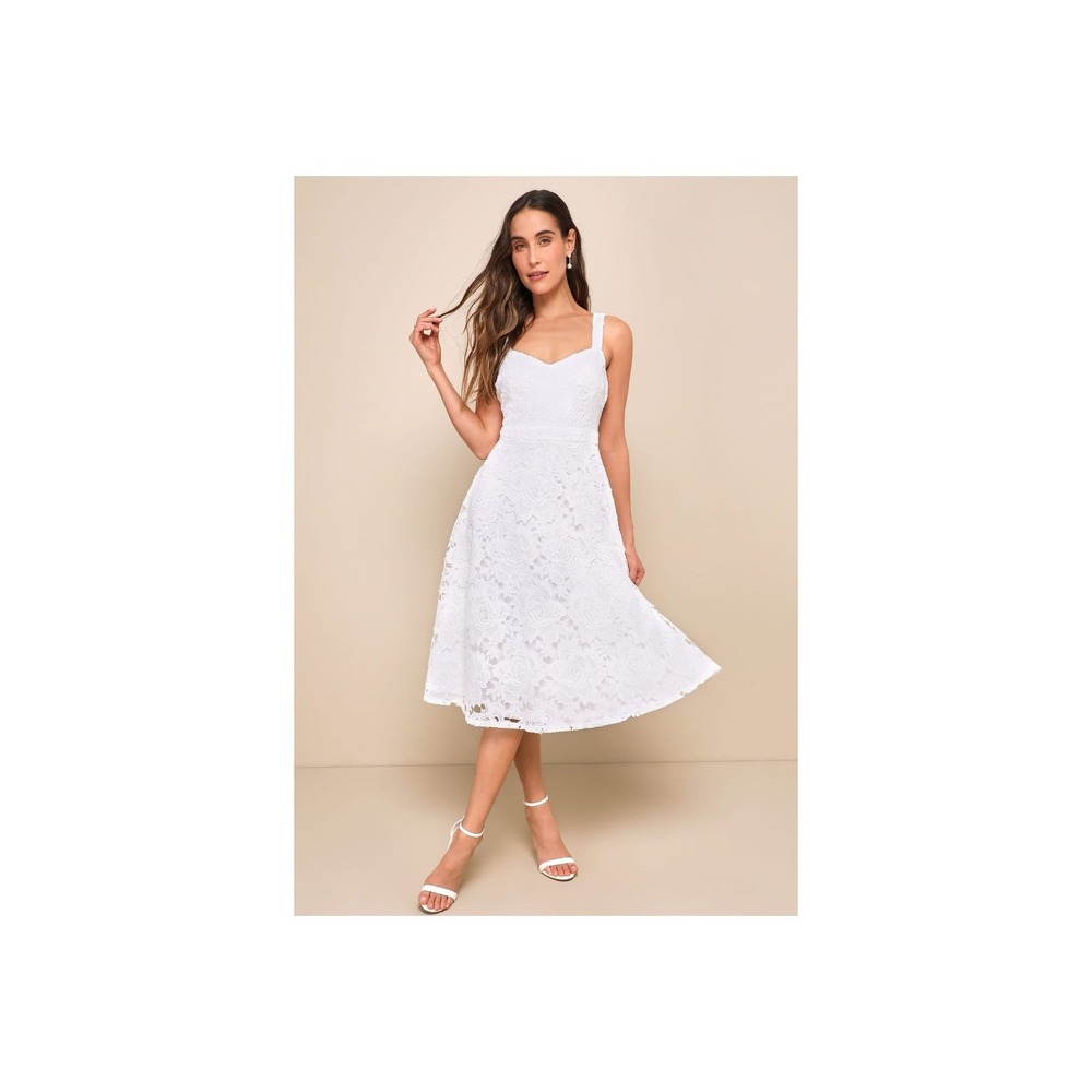 Lulu's White Lace Graduation Midi Dress A-line Bridal Shower NWT Med